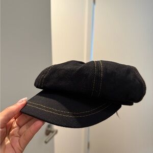 Black Newsboy Cap with Stitching